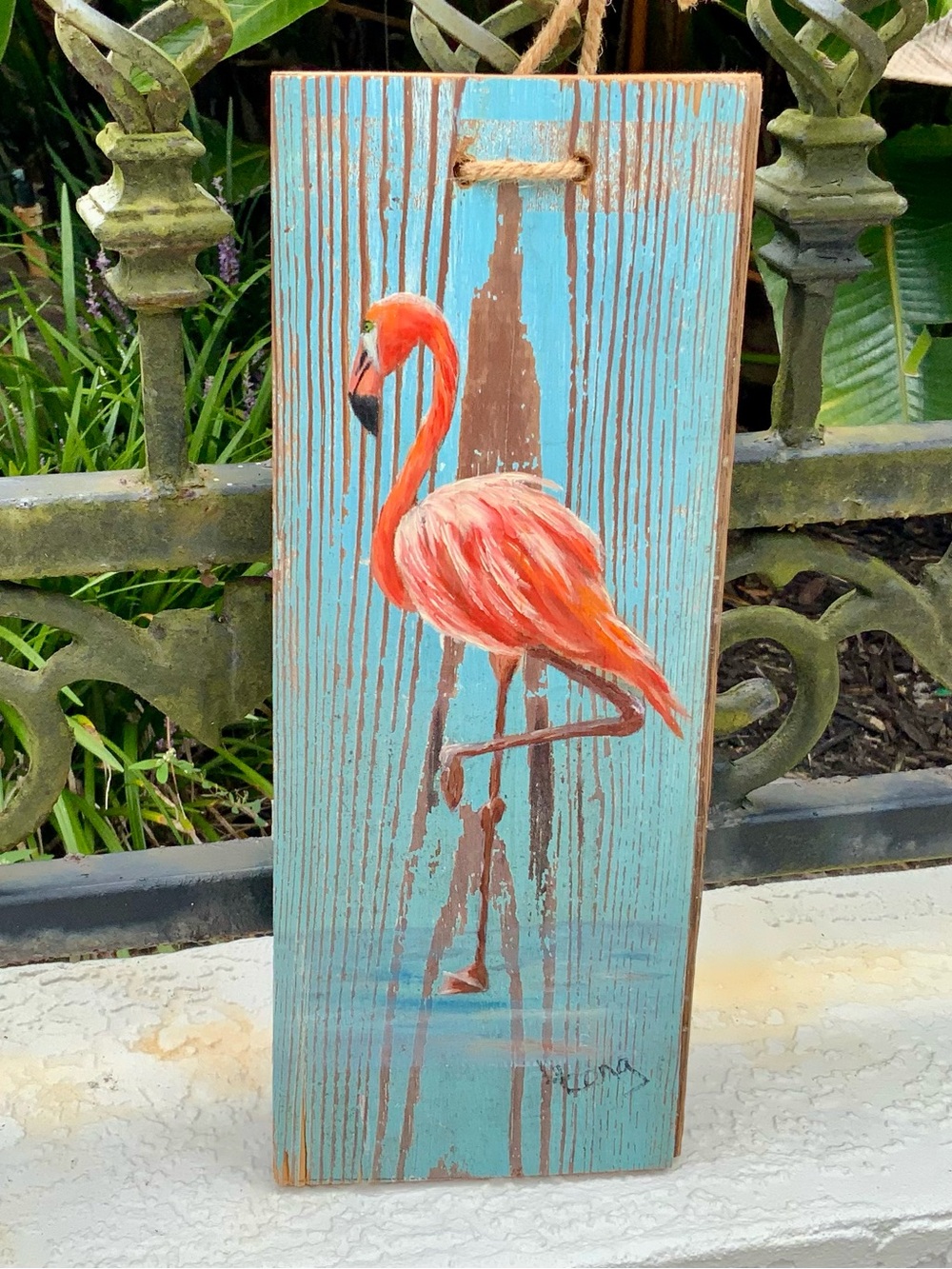 Hand-Painted Flamingo Wall Plaque - Turquoise & Coral